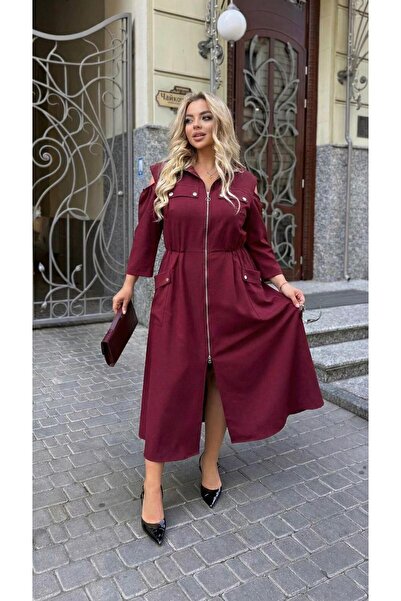 Koza Butik Women's Plus Size Silver Zipper and Accessory Detail Dress 5411- 2026