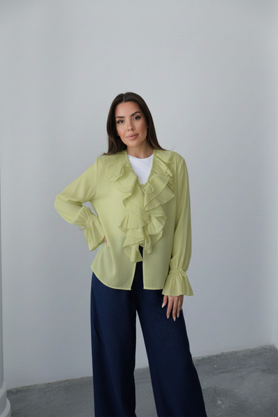 Hatun Atila Ruffled Tie Detail Long Sleeve Blouse 8834