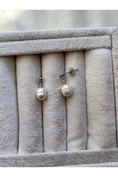 Pel Design 9mm Real Pearl Silver Color Steel Earrings Handmade