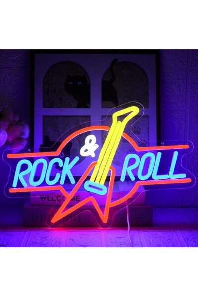 Slasa لافتة نيون روك رول – مصباح جداري LED على شكل جيتار 40 × 26 سم للموسيقى ...