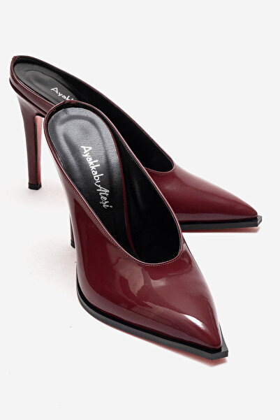 Ayakkabı Ateşi Women's Burgundy Patent Leather Special Design Thin Heeled Sli...