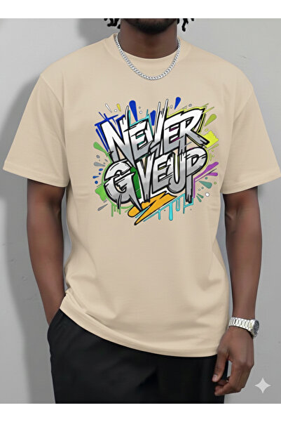 JENOLAN Tricou supradimensionat din bumbac pieptănat cu imprimeu graffiti "NE...