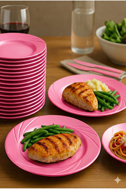 Ezupack 12'li Pembe Renk LÜX SERT PLASTİK Parti Doğum Günü Sunum Davet Nişan ...