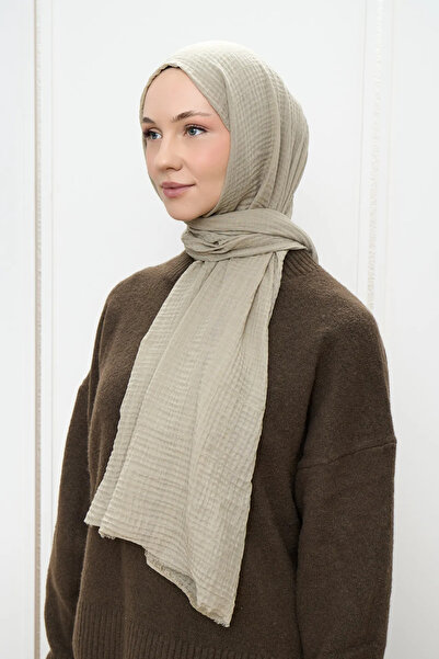 AMİNENESİL Modakashmir Muslin Shawl Antique Beige Color