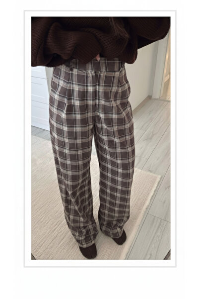 My Blog Brown Plaid Patterned Trousers - 5004