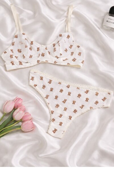 Moldina Teddy Bear Cotton Underwire Ribbed Knit Underwear Set Teddy Bear