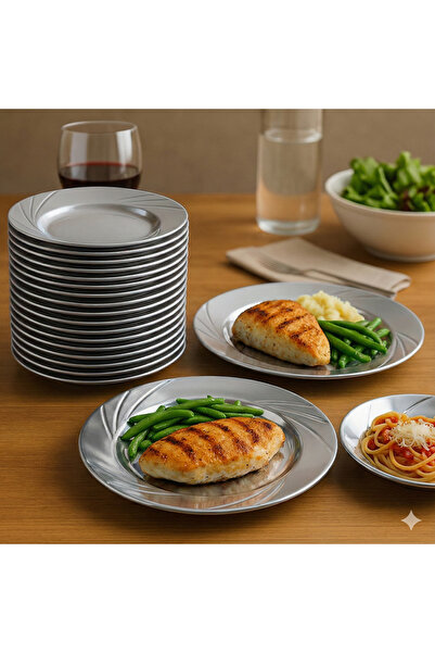 Ezupack 12'li Gümüş Renk LÜX SERT PLASTİK Parti Doğum Günü Sunum Davet Nişan ...