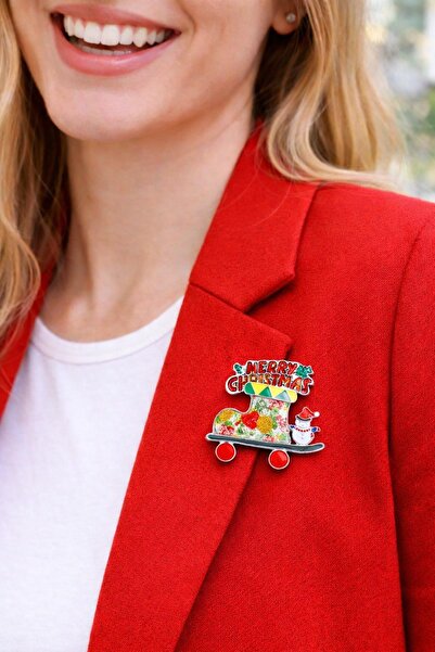 New Obsessions Yılbaşı Mineli Paten Ve Kardan Adam Broş Yaka İğnesi
