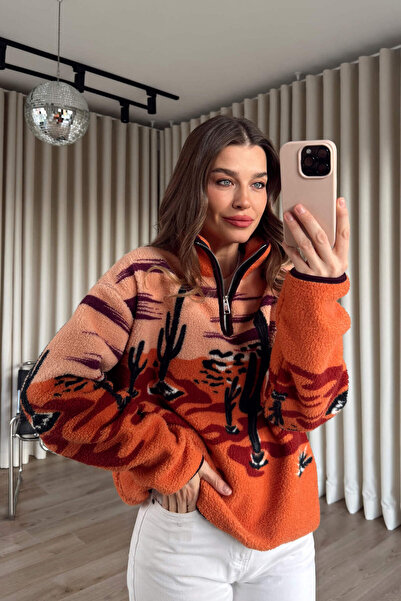 Sue Store Model de deșert cu jumătate de fermoar portocaliu supradimensionat ...