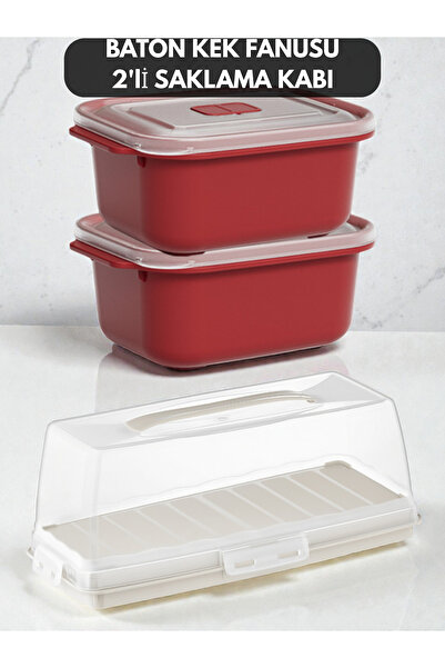 PONÇİK BEBEK Rectangular Lockable Cake Container 37cm - 2 Pieces 1 Liter Stor...