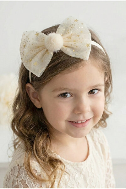 chipiques Παιδικό τιάρα από τούλι Ecru Pompom Gold Star - Κομψή, λαμπερή και ...