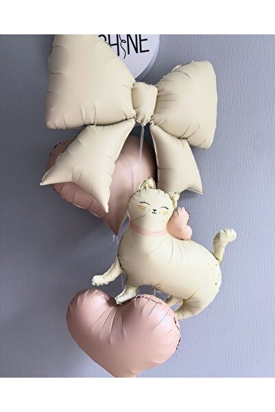 Çemrek Süs Parti Heart Bow Cat Balloon Set Foil 4 Pieces