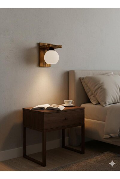 BİAVİZE White Top Glass Burning Wood Wall Sconce