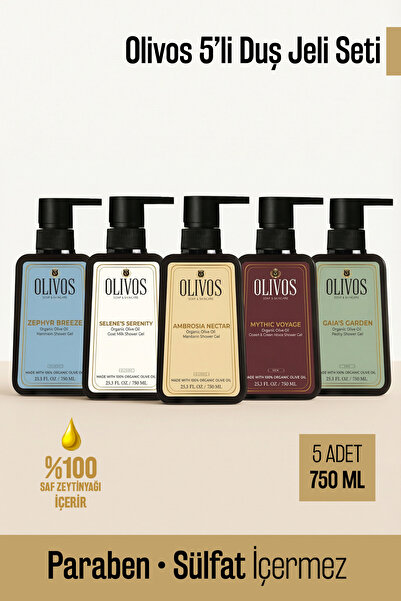 Olivos 5’li Duş Jeli Seti | %100 Zeytinyağı Bazlı, Paraben & Sülfat İçermez, ...