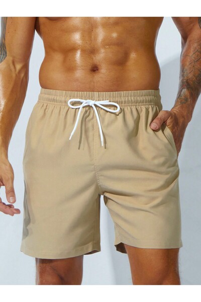 ZİYMO Pantaloni scurți din bumbac pieptănat cu șireturi pentru bărbați