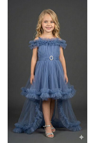 ay yılmaz Kız Çocuk Kuyruklu Model Abiye Elbise Fiyonklu Gipeli