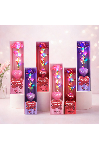 JML1 Set de 6 trandafiri de cristal cu lumină LED multicoloră 24 cm, în cutie...