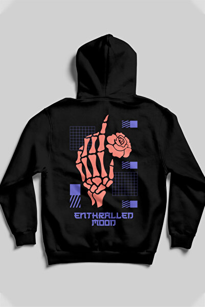 Cool mans Unisex Μαύρο φούτερ με κουκούλα και στάμπα σκελετού τριαντάφυλλου, ...