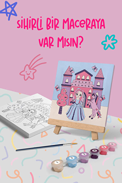 Mind & Play Prensesin Şatosu Temalı Şövale Tuval Boyama Seti | Ahşap Şövale+T...