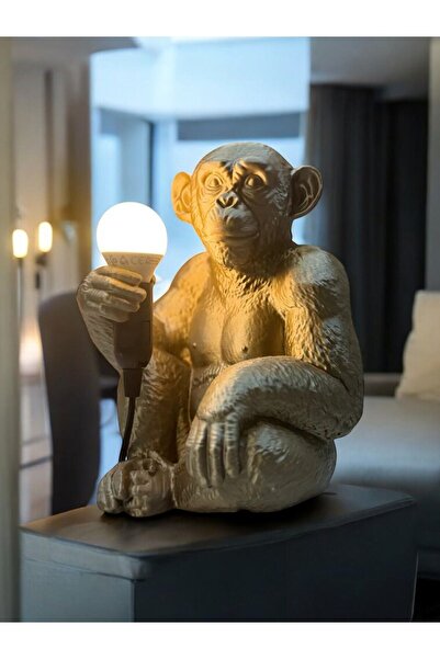 Depozee Bronz Renkli Maymun Tasarımlı Dekoratif Lamba Ve Gece Lambası (AMPUL ...
