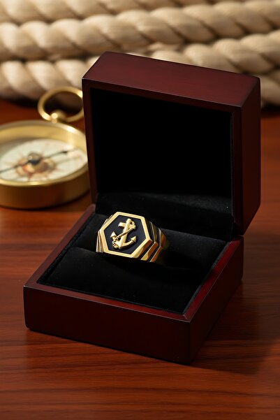 Utku Kuyumculuk 22 AYAR SİYAH ONİXS TAŞLI ÖZEL TASARIM ÇAPA ERKEK YÜZÜK