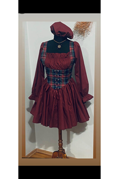 Asushvintage Ekoseli Mini Şapkalı Elbise