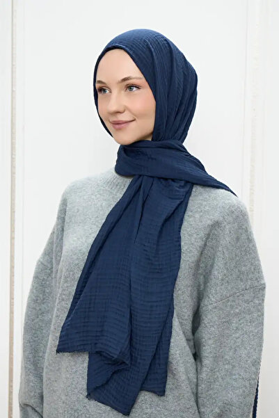 AMİNENESİL Modakashmir Muslin Shawl Navy Blue Color