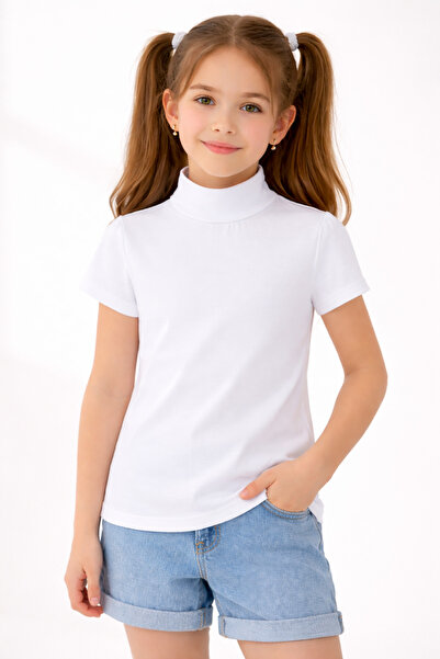 Atabay Kids Atabay 99-01-26 Girl's White Short Sleeve Turtleneck Basic T-Shir...