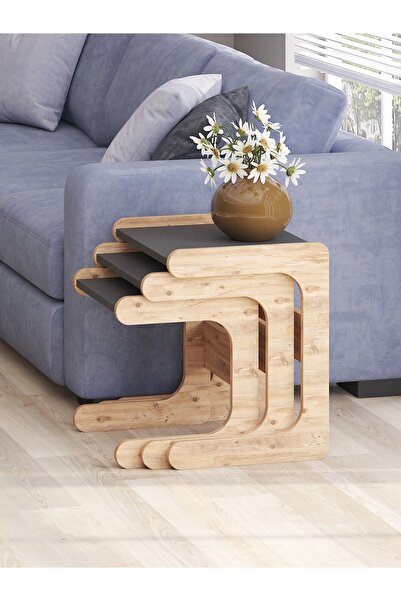 Mbes Mobilya 3`lü Zigon Sehba Antrasit Gri - Atlantik