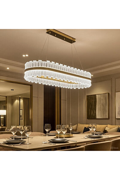 VAV AVİZE Lüks Kristal Gold Halka LED Avize Luxury LED Avize Üç Renk Seçenekl...