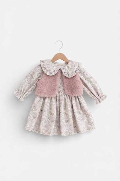 Gocoland Plush Luna Vest Set Girls' Soft Floral Pattern Dress