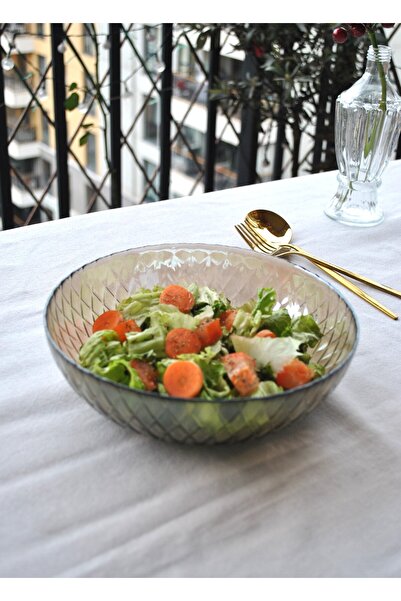 Qualitev 20 cm Glass Salad Plate Smoked Salad Bowl Medium Size Plate for 2-3 ...