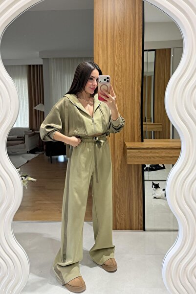 Gizem Ecemiş Frigo Haki Saten Karışımlı Takım