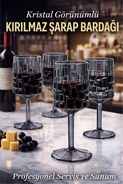GastroPlast 4 Adet (Pc) 200 ml Kristal Görünümlü Kırılmaz Şarap Bardağı - Kaf...