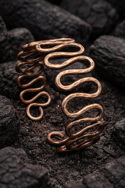 OSMANLI GÜMÜŞ Women's Copper Bracelet - Wave Model Adjustable Copper Bracelet