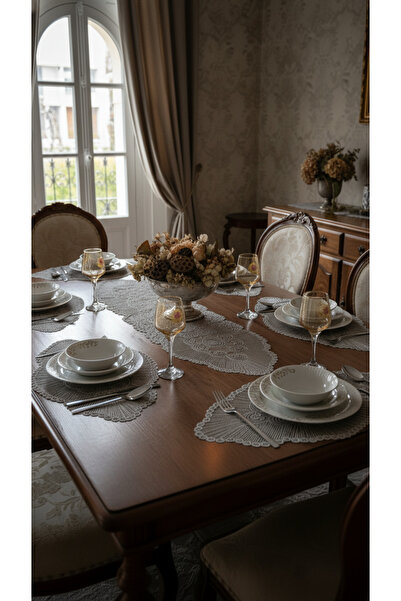 Tropikhome Amerikan Servis Supla Ve Runner Seti 6 Kişilik Set Venice Gri 7 Parça