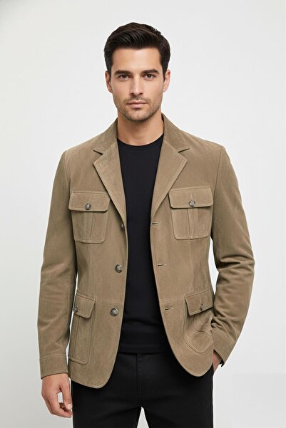 Deriderim Vizon Süet Erkek Hakiki Süet Deri Ceket