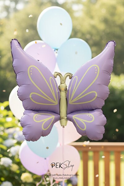 PEKSHOP Retro Lila Kelebek Folyo Balon Büyük