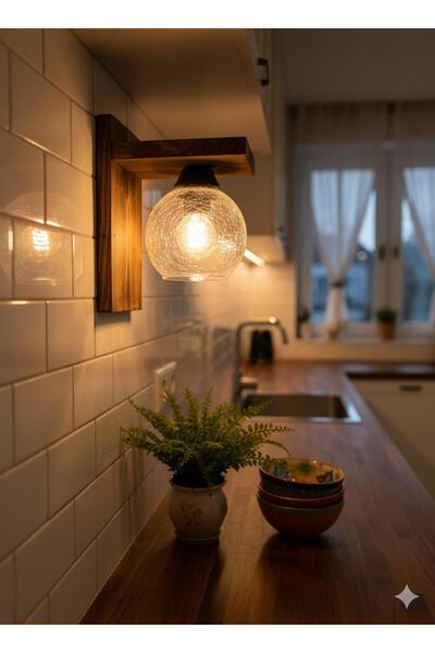 BİAVİZE Burning Wood Wall Sconce with Transparent Glass