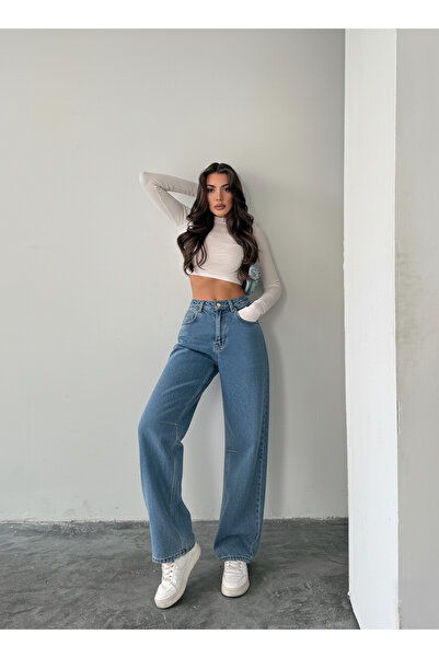 blue marlın Back Belt Buckle Wide Leg Baggy