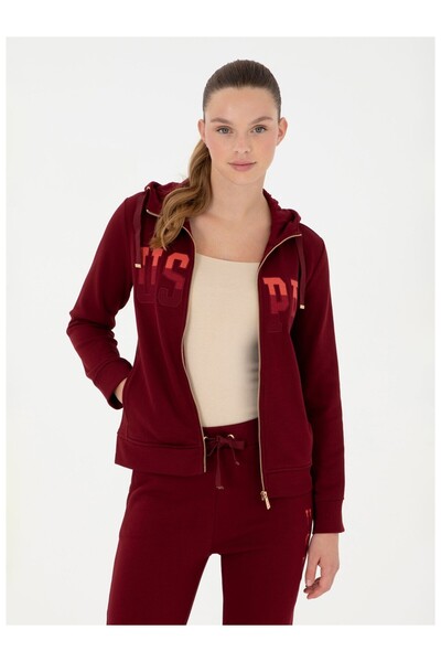 U.S. Polo Assn. Hanorac pentru femei cu guler cu glugă, roșu claret, VR014