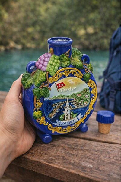 Hd Marketim Antalya Themed Ceramic Water Flask 14 cm – Decorative Handmade So...