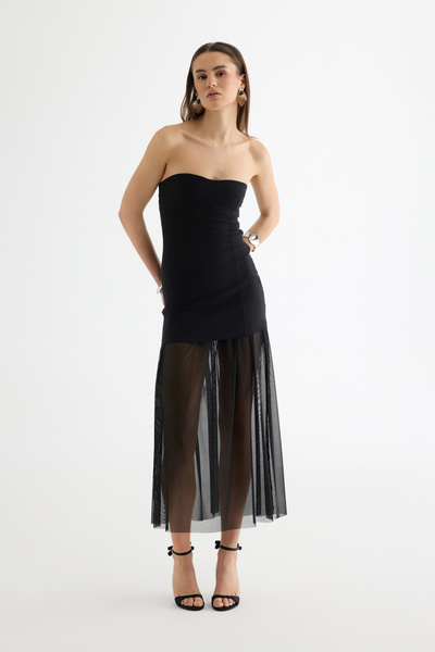 Quzu Strapless Combinable Midi Dress Black