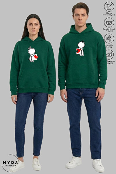 Nyda Collections Dear Couple Combination Love Printed Hoodie Hooded Fleece-Li...