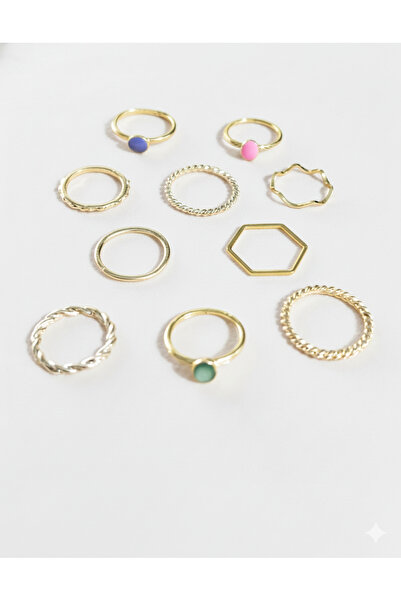 Ervalina مجموعة من 10 خواتم مينا ملونة