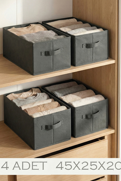 PH Prendi Home Antrasit 4'lü Tela Dolap İçi Düzenleyici Kutu Organizer 45x25x...