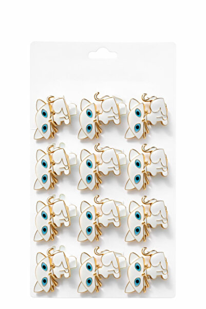 OEM Set de 12 broșe mărțișor pisică albă cu ochi albaștri 15x9cm