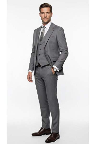 Plus Scorpion بدلة رجالية كلاسيكية قصة ضيقة – ياقة مسننة، خياطة بونتو على الي...