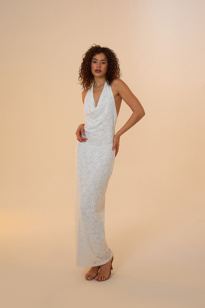 Mozto Helene Dantel Detaylı Beyaz Elbise