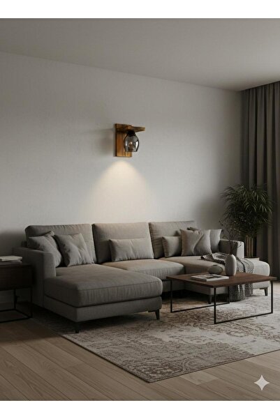 BİAVİZE Smoked Oval Glass Burning Wood Wall Sconce